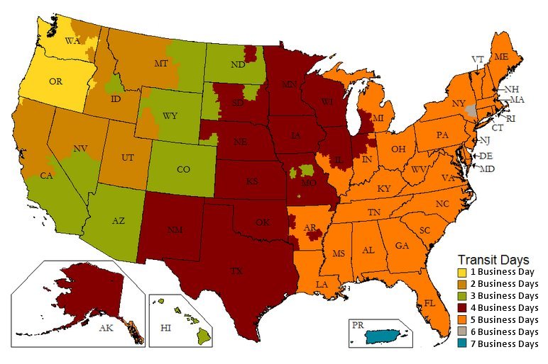 Ground UPS - U.S. shipping map